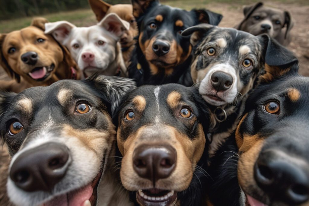 selfie of a group of dogs on a background of other dogs generative ai selfie of a group of dogs on a background of other dogs generative ai
